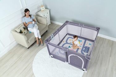 Star Ibaby Activity Center Oxford XL + Ultasoft Mat, ultralight, color Grey (Soft Grey). Gray Playpen + Mat