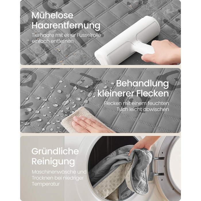 Водонепроникний килимок для собак Feandrea, 178 x 76 см, захист для авто/дивану, машинка миється, антиковзаюча підкладка, стеганий дизайн, сірий PPB025G01 M