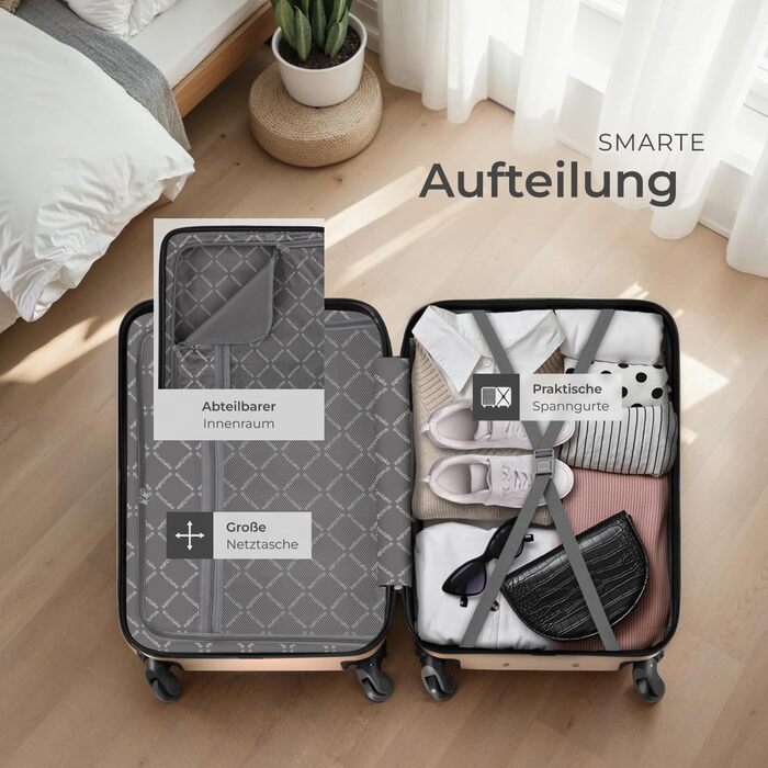 Набір валіз Tectake® 4 шт. з TSA замком, жорсткий корпус, набір валіз-роликів, ABS, 4 колеса, поворот на 360°, телескопічна ручка - зелений (шампань)