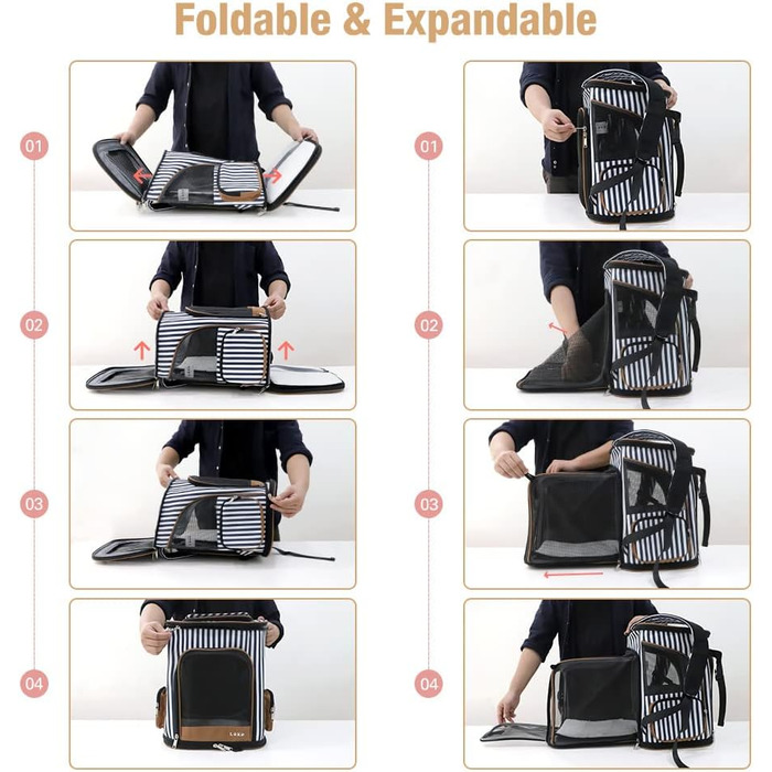 Розширюваний рюкзак для кота та собаки Lekesky, великий для маленьких котів та собак, складаний рюкзак-переноска, L (XL 36 x 31 x 42 см), в смугастих кольорах