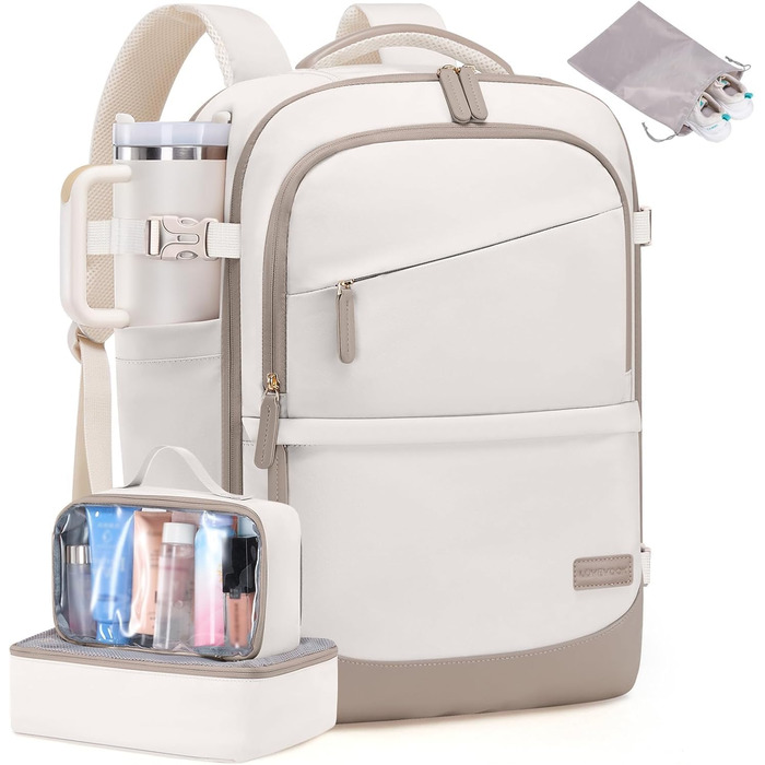 LOVEVOOK Рюкзак для ручної поклажі 40л, для подорожей, з відділенням для ноутбука 17.3 дюймів, з вологостійким відділенням, 45x36x20 см, бежевий/хакі