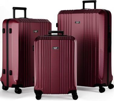 Набір валіз FERGÉ 3 шт. з жорстким корпусом та TSA-замком. Валізи-троліки (ручна поклажа, L, XL). Набір з 3 валіз з міцного полікарбонату, темно-червоного кольору.