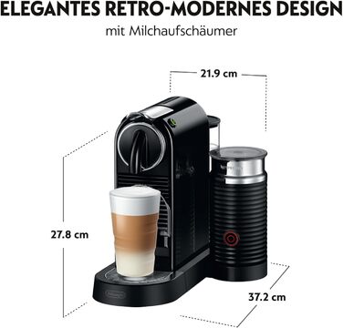 Кавомашина Nespresso De'Longhi Citiz EN267.BAE з капучинатором, енергозберігаюча, 1710 Вт, 1 л, чорна