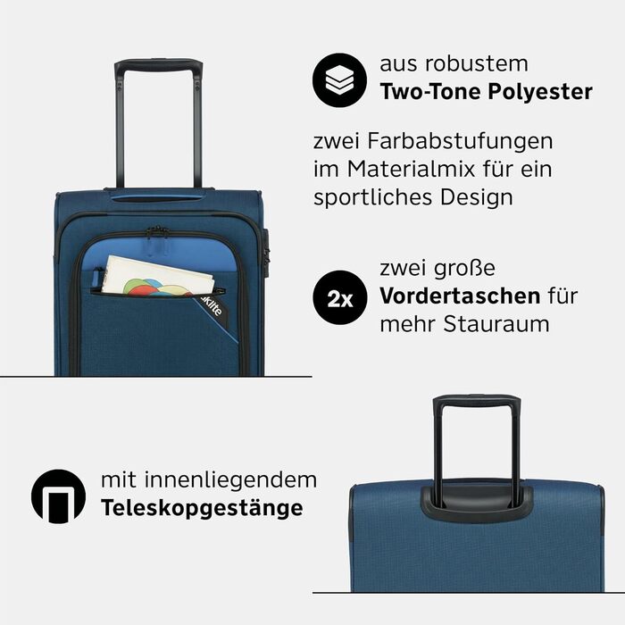 Paklite Чемодан ручної поклажі на 4 колесах, 55 см, 41 літр, блакитний, з TSA замком та функцією розширення