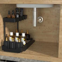 Under Sink Organizer, Bathroom Organizer, 2-Tier Sliding Cabinet Organizer, Narrow Space Under the Sink, Organizer and Storage for Kitchen, Bathroom