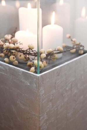 VIVANNO Candle Lantern Column 100 cm Candle Holder in Concrete Look Decorative Lantern with Glass Insert (25x25x80 cm, Silver High Gloss)