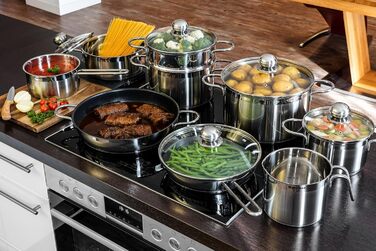 Karcher 14-Piece Stainless Steel Cookware Set with Glass Lids - Induction Compatible