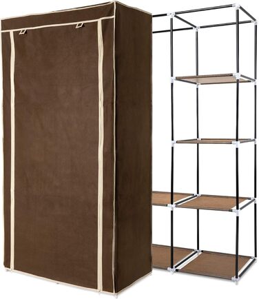 Navaris Fabric Wardrobe with Clothes Rail - Folding Wardrobe 88x170x45cm with Rail - Large, Stable Closet - Foldable Fabric Wardrobe made of Nonwoven Fabric in Light (Brown)