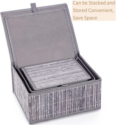 Honeycomb Storage Basket with Lid, Woven - Bamboo Decor Storage Boxes, Set of 3 Rattan Basket with Lid Woven Fabric Insert for Bathroom Kitchen Shelf Organization (Large/Medium/Small) (Gray Marble)