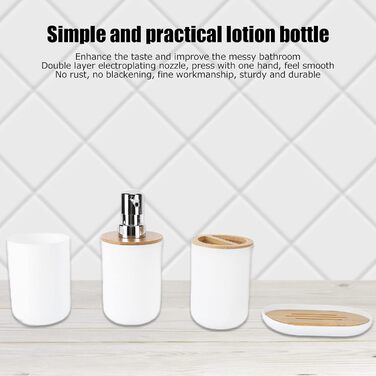 Набір аксесуарів для ванної кімнати на 4 предмети: тримач для зубних щіток, мильниця, дозатор для лосьйону, стакан для ополіскувача, сучасна сантехніка для дому та готелю (білий)