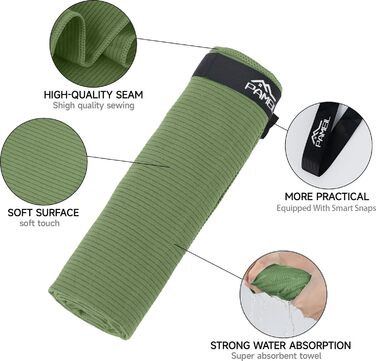 Набір рушників Pameil з мікрофібри (2 шт.): великий (160x80 см) та маленький (80x40 см), компактні та швидковисихаючі, для спорту, подорожей, пляжу (армійний зелений)