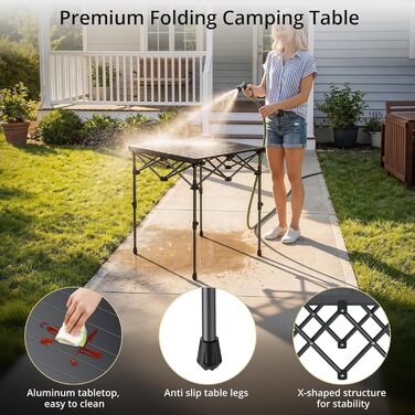 Складний алюмінієвий стіл для кемпінгу Anbte 67x58 см, регульована висота (44/70 см), вантажопідйомність до 150 кг, з сумкою для зберігання