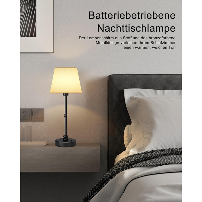 LED-лампа EppieBasic настільна бездротова, торшер сенсорний диммування, акумулятор 5200mAh, тепле світло 2700K, для спальні, вітальні, ванної кімнати (чорний)