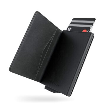 Гаманець чоловічий RFID Stealth Wallet з алюмінієвим каркасом та шкірою (чорний) - захист від сканування карт, мінімалістичний, з подарунковою коробкою
