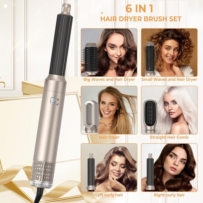 Фен-щітка 5-в-1 Airstyler Pro 1000W з іонізацією, 60000 обертів, для створення локонів та об'єму, сріблястий