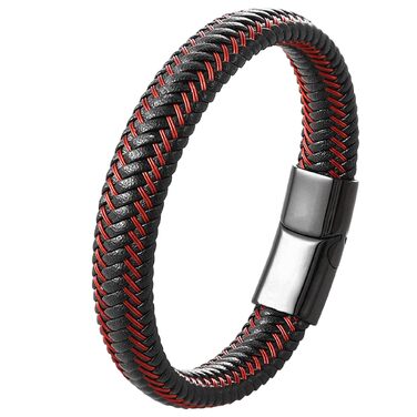 Чоловічий шкіряний браслет Armand, 21 см. Чорний, зелений, червоний, білий. Шкіряний браслет для чоловіків Armand, подарунок на День батька, аксесуар для чоловіків, подарунок для тата (C2)