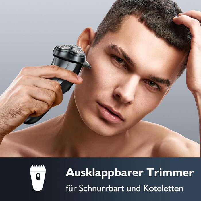 Електричний чоловічий бритва: бездротовий ротаційний бритва з LED-дисплеєм, IPX7, вологостійкий (сріблястий) H9