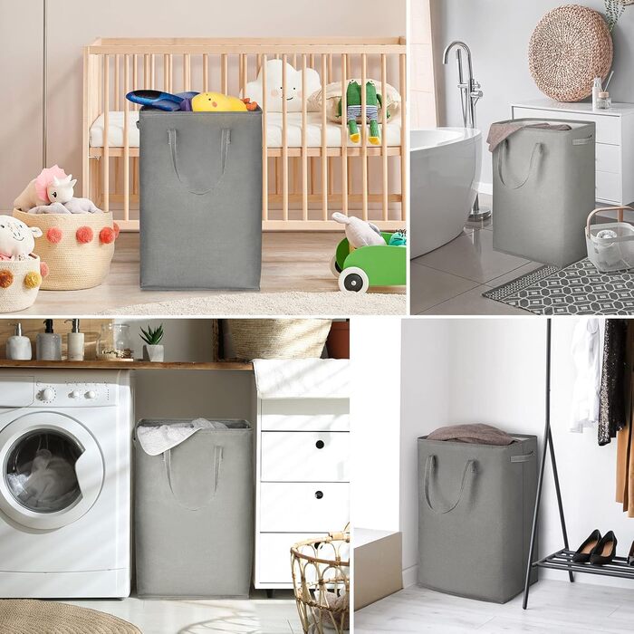 2-Pack 80L Large Laundry Basket, Foldable Laundry Basket/Laundry Bag with Long Reinforced Handles, Freestanding Laundry Basket for Bathroom, Bedroom, Dark Gray, Light Gray
