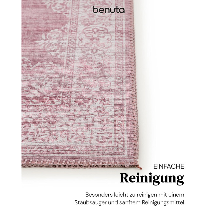 benuta pop Laury Rug - Synthetic Fiber - Rectangular & in Vintage Style - Easy Care for Living Room Bedroom, Pink, 200x300 cm 200 x 300 cm (Rectangular) Pink