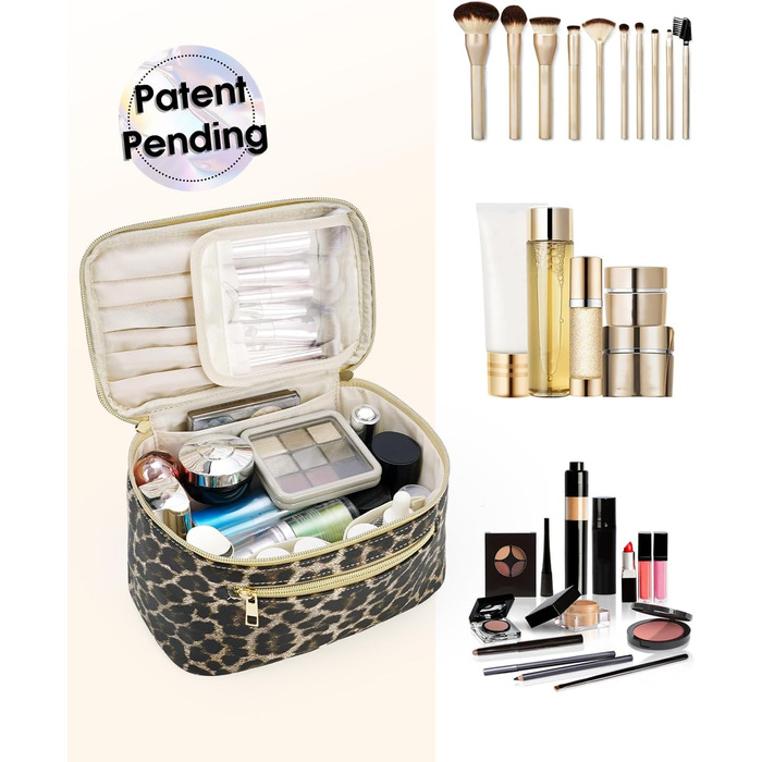Косметичка для жінок, велика дорожня косметичка для макіяжу з відділенням для пензлів, органайзер, культові сумки з PU-шкіри, портативна сумочка для макіяжу, зелена (патент)