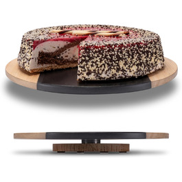 Rotating slate board with precious wood round serving platter, cake platter, sausage platter, cheese platter, slate plate, wood cake platter with foot, serving plate, turntable, tiered serving stand, decoration tray, table decoration
