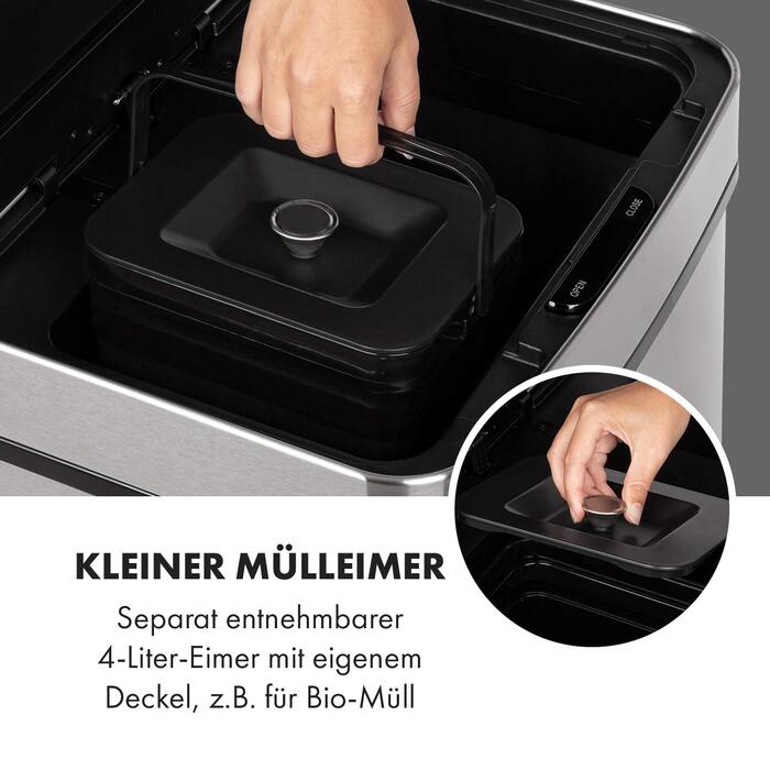 Сенсорний сміттєвий бак Klarstein Touchless, 72 л, 4 контейнери (43л + 2x12.5л), автоматичне відкриття та закриття, сріблястий