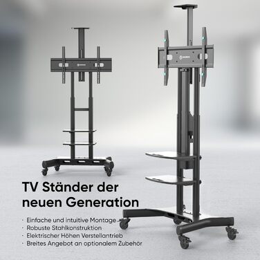 ONKRON Electric TV Stand with Wheels - Adjustable Height, 50-100 Inch TVs, 130kg Capacity, VESA 1000x600 - Black TS1991E-B