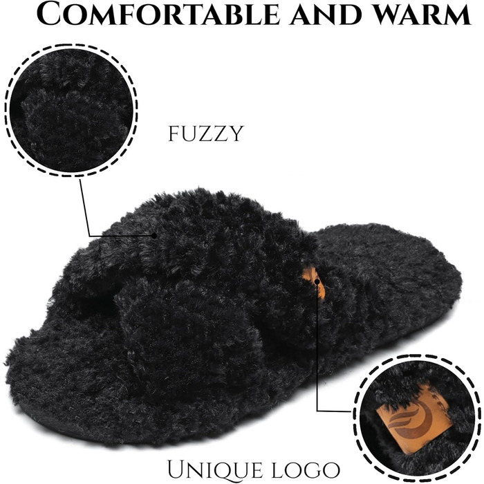 SMajong жіночі плюшеві домашні тапочки зимові теплі, м'які, з антиковзким покриттям, зручні, з підкладкою, чорні (36/37 EU)