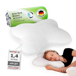 Ергономічна подушка для сну на боці ACAMAR з ефектом пам'яті (Memory Foam) та терморегулюючим чохлом з алое вера, біла
