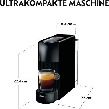 Кавова капсульна машина Nespresso Krups XN1108 Essenza Mini, 19 бар, 1260 Вт, 0,6 л, енергозбереження, чорна, без капучинатора