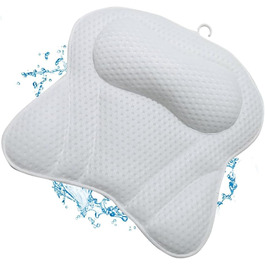 Penelife Bathtub Pillow with 6 Suction Cups - Ergonomic Bath Pillow with 4D Air Mesh Technology - Neck Pillow for Optimal Relaxation - White Bathtub Cushion