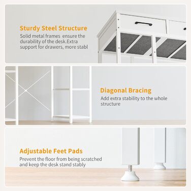 CubiCubi Desk with 3 Drawers & 4 Shelves - Home Office Computer Desk, Gaming Desk (120 x 50 cm)