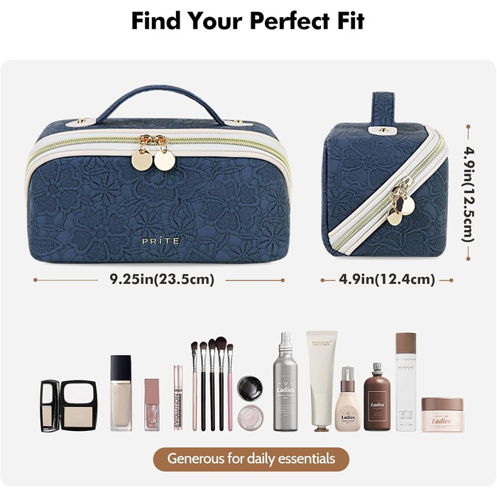 Косметичка для подорожей з великою місткістю, водонепроникна, з прозорими роздільниками, блакитна з квітковим принтом