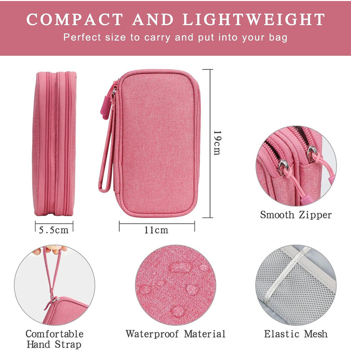 Органайзер для кабелів Simpolor: рожева сумка-чохол для зберігання кабелів, USB-накопичувачів, Power Bank та аксесуарів