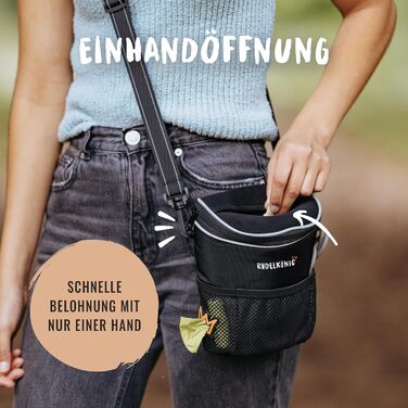 Сумка для ласощів для собак Rudelkönig - практична сумка для прогулянок та дресирування собак, фідер для собак з дозатором кульок для прибирання, чорний, базова модель