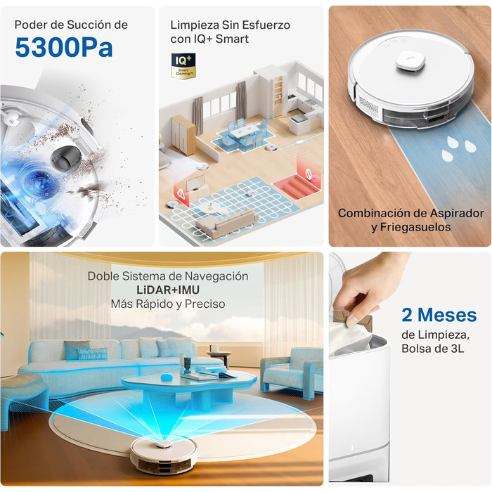 Робот-пилосос Tapo RV30 Max Plus з функцією миття та автоматичною станцією самостійного очищення, 5300Pa, LiDAR+IMU, голосове керування Alexa & Google Assistant, білий