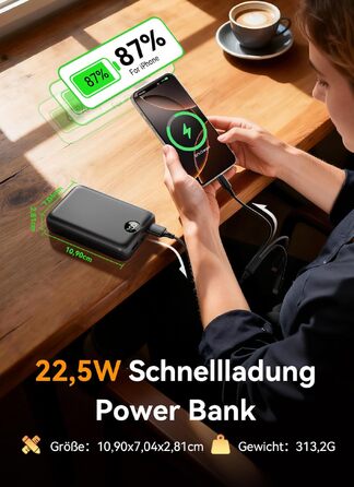 Повербанк 40000mAh з LED-дисплеєм та вбудованими кабелями 3-в-1, швидка зарядка для iPhone 17/16/15, Samsung, iPad, компактний зовнішній акумулятор для подорожей (чорний)