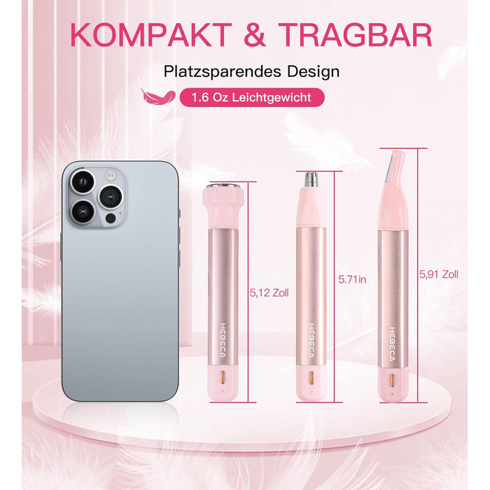 Триммер для видалення волосся з носа, вух та брів 3-в-1, водонепроникний, USB, з чохлом