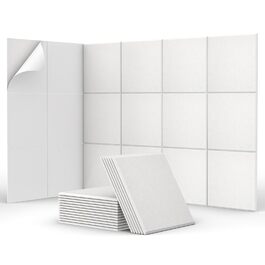 Акустичні панелі TONOR самоклеючі, 18 шт, квадратні 30x30x0,9 см, звукопоглинаючі плити зі щільного поліестеру для стін, стелі та дверей, білі