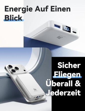 Power Bank MagSafe 10000mAh Білий: Бездротовий магнітний зарядний пристрій для iPhone 15/14/13/12 Pro Max з USB-C, 20W PD швидка зарядка