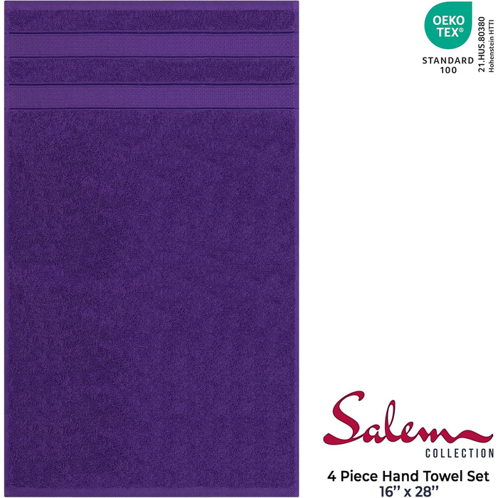 Набір рушників American Soft Linen Premium з турецької бавовни, готельна серія, 6 предметів (4 рушники для рук), насичений фіолетовий колір