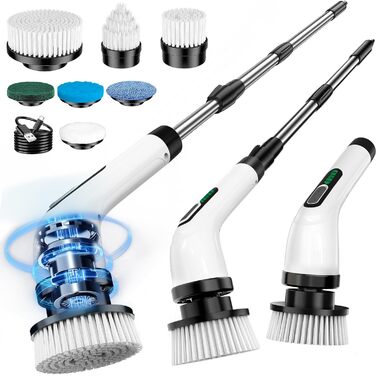 Електрична щітка для прибирання FYDEE IPX7 з 7 насадками та регульованою ручкою. Бездротовий Power Scrubber для ванної, кухні, авто та підлоги.