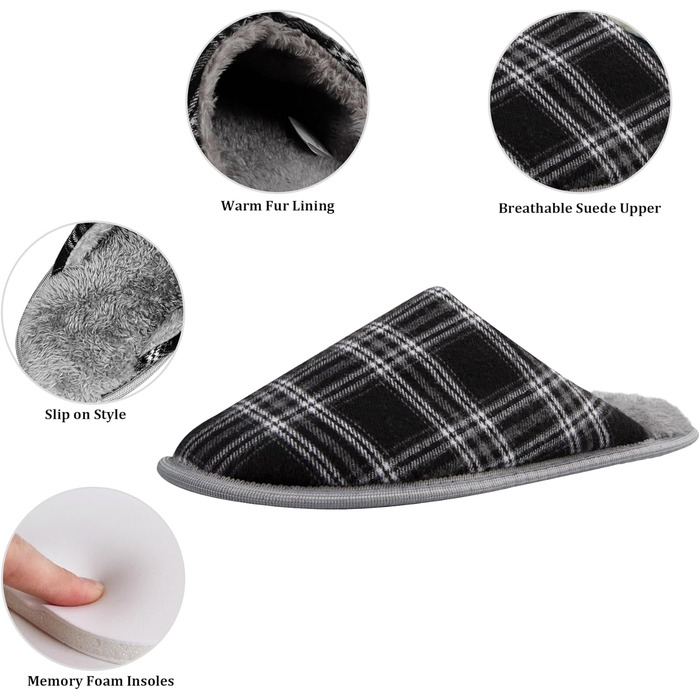 Тапочки домашні для чоловіків та жінок, теплі, з плюшу, зимові, з піною пам'яті, антиковзаючі, м'які, пухнасті сліпони для дому та вулиці, розмір 42/43 EU, стиль 3