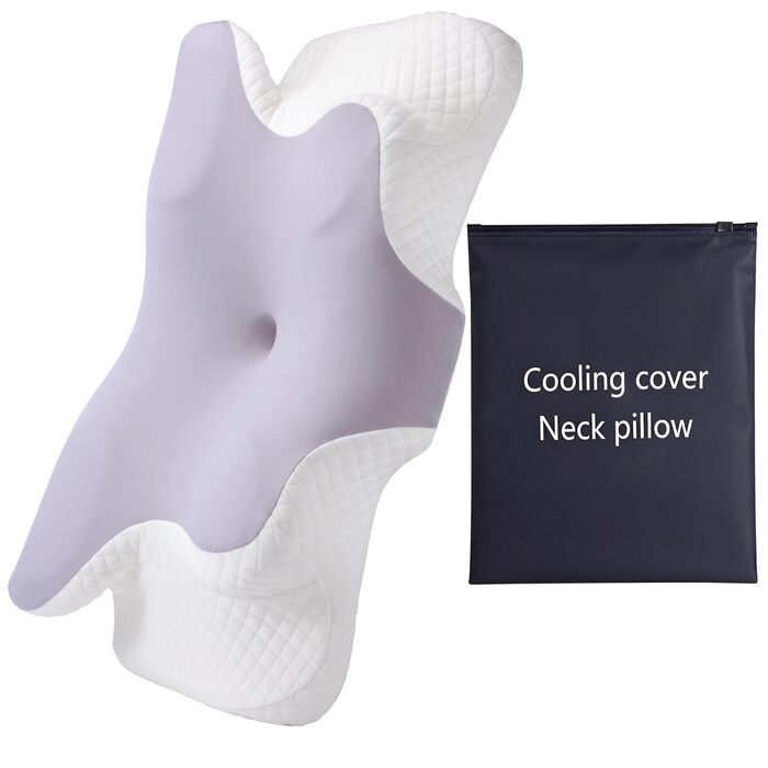 Ортопедична подушка для шиї Memory Foam сірого кольору, ергономічна для тих, хто спить на боці, з підтримкою шиї та полегшенням болю в шиї та плечах (наволочка, 35x15 см)