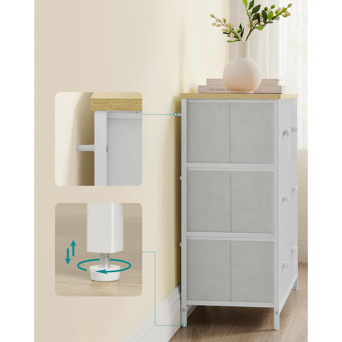 SONGMICS Chest of Drawers, Cabinet, 6 Fabric Drawers, Metal Frame, Storage Cabinet, for Children's Room, Bedroom, Hallway, Cream White-Oak Finish LTS323W57