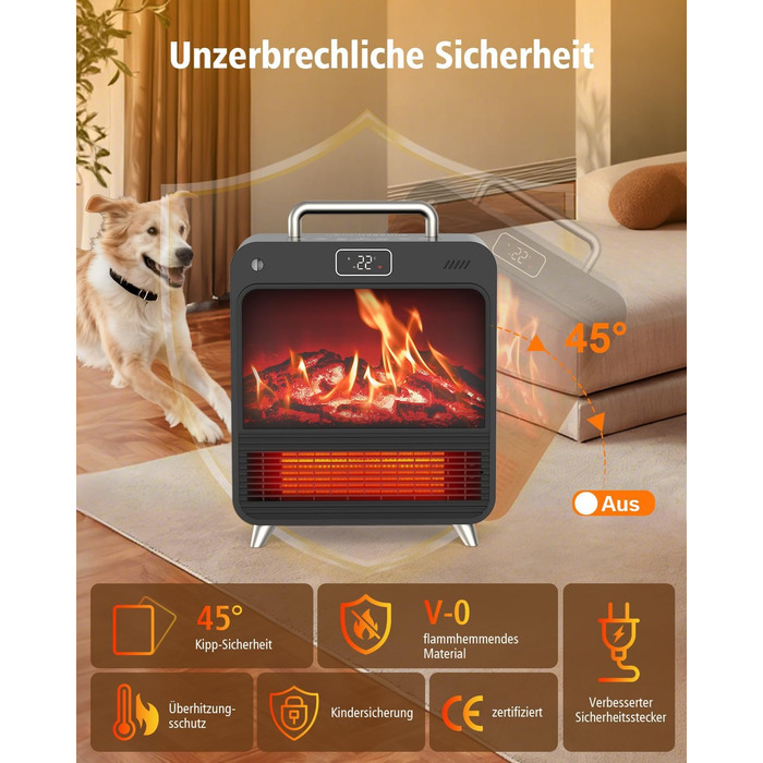 Електричний обігрівач 1500W з термостатом та таймером, тихий (34dB), захист від перегріву та перекидання, з пультком, чорний та срібний