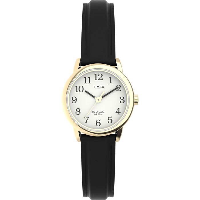 Жіночий наручний годинник Timex Easy Reader, 25 мм, шкіряний ремінець чорного кольору, золотистий корпус