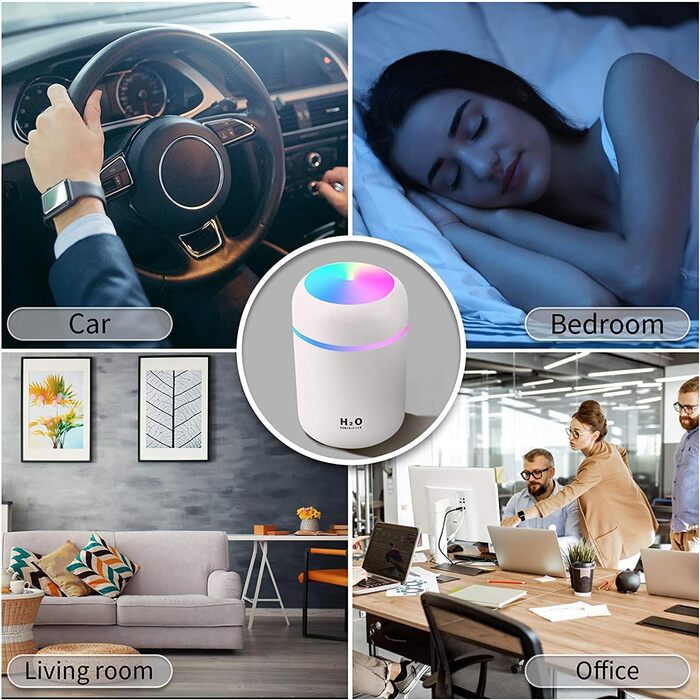 Аромадифузор Mini Luftbefeuchter: USB ультразвуковий зволожувач повітря з резервуаром 300 мл, автовимкнення, тиха робота, кольорове нічне підсвічування для авто, офісу, спальні (чорний)