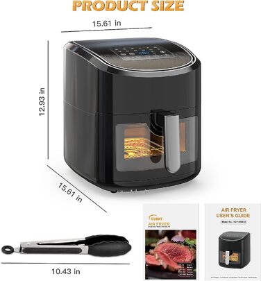 Електрична аерофритюрниця Euary XXL 7,5 л, 1700 Вт, 12 програм, без олії, з німецькою книгою рецептів