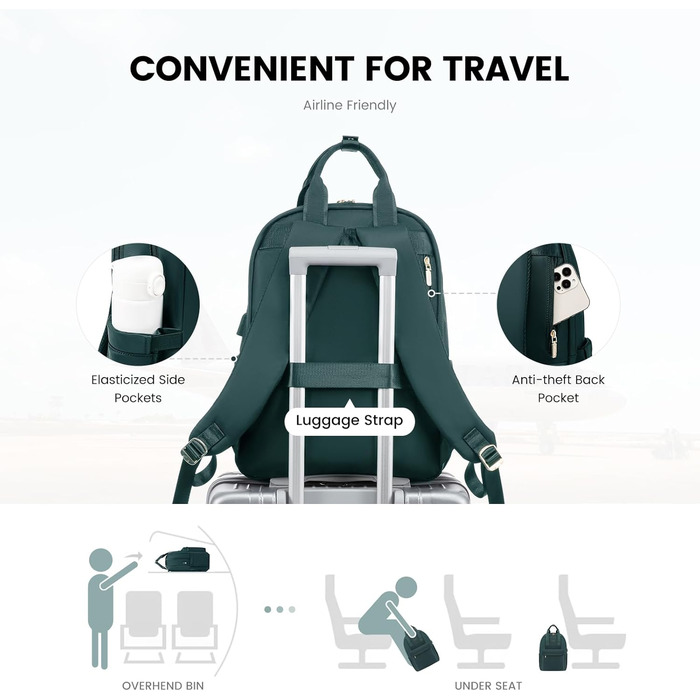 LOVEVOOK Рюкзак для жінок великий, рюкзак для школи з відділом для ноутбука, стильний рюкзак для подорожей, щоденний рюкзак ручної поклажі для університету, офісу, роботи, чорний (17.3 дюйми, темно-зелений)